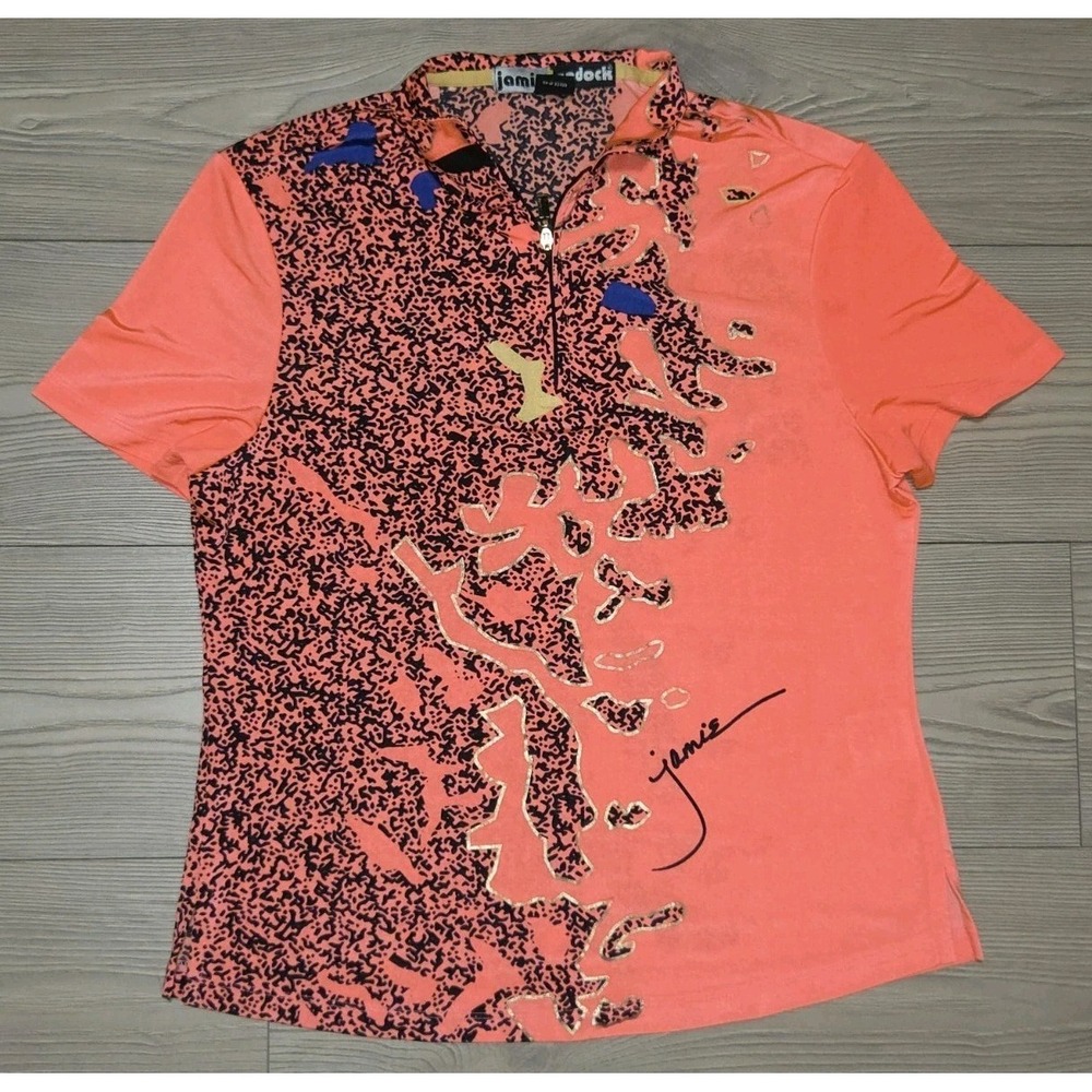 Jamie Sadock Size Small Sleeveless Shirt Golf Top 1/4 Zip Pink Pickleball Art